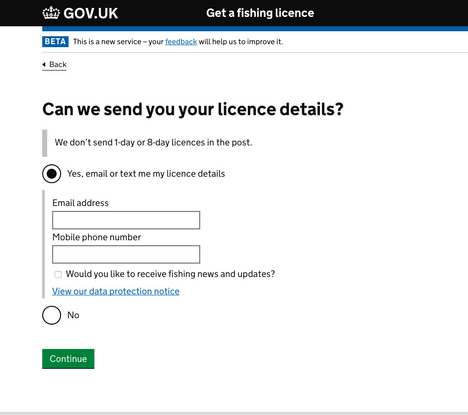 Licence confirmation screen