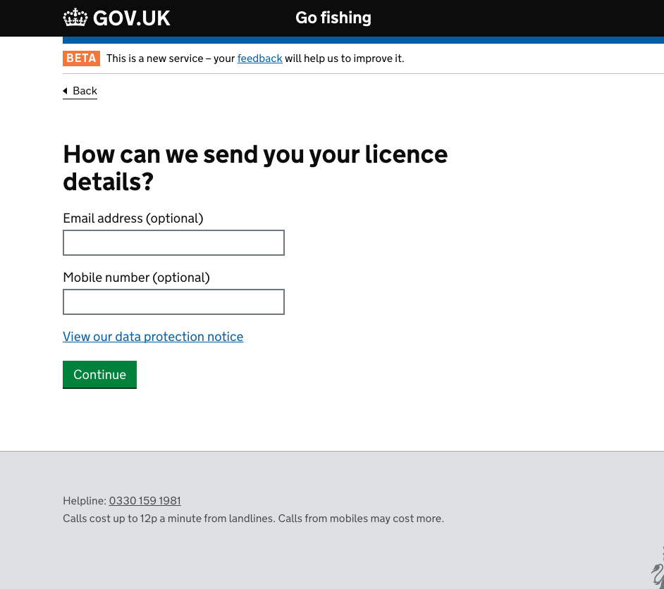 Origional licence confirmation screen