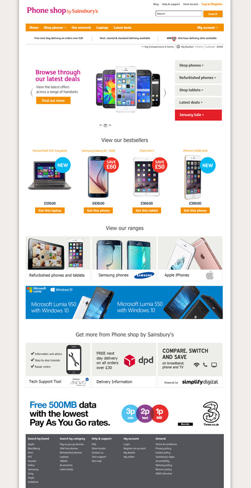 Phone shop by Sainsbury's home page