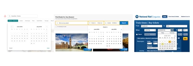Three screenshots of similar-looking date finder tools